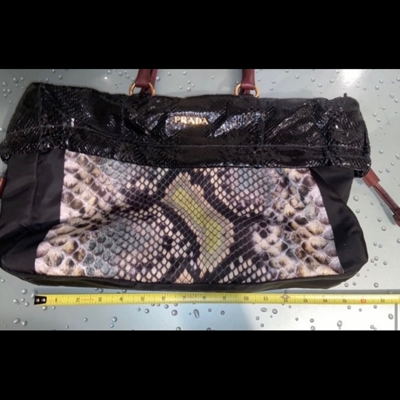 PRADA Black Leather Snake Skin & Nylon Handbag EXCELLENT CONDITION - Picture 11 of 14
